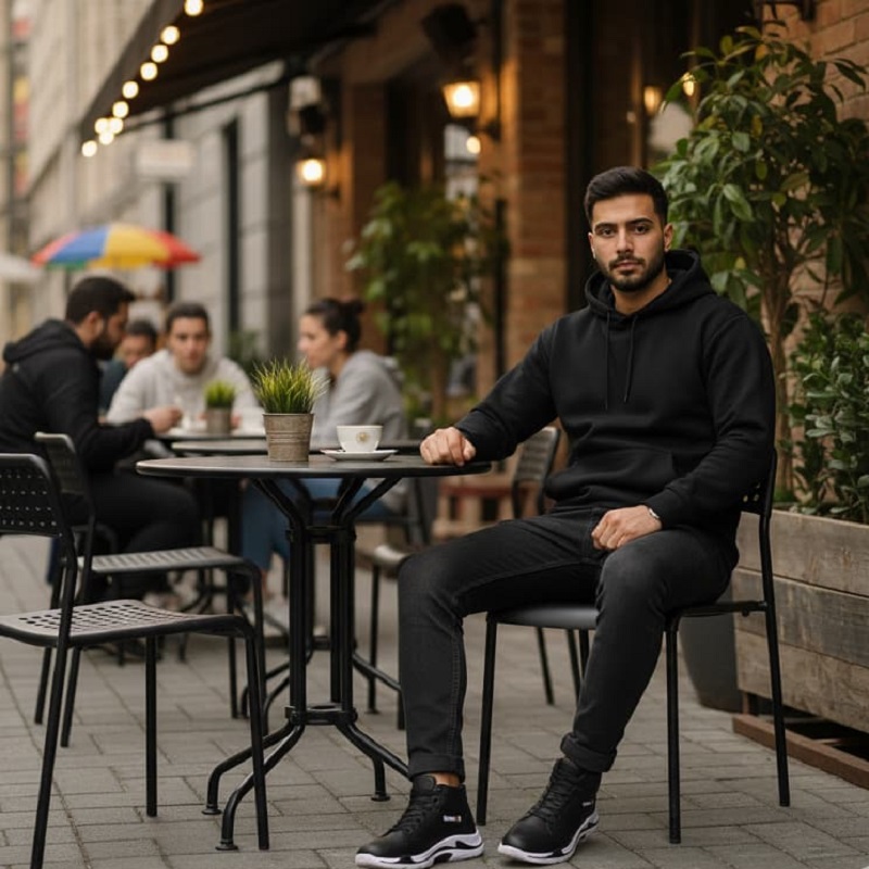 هودی کلاهدار مردانه بیسیک مشکی-مشکی