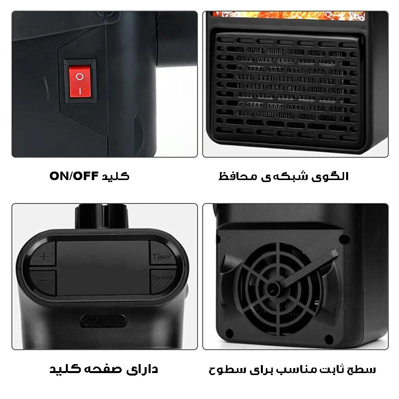 هیتر برقی رومیزی 1000وات طرح شومینه مدل 3D Flame-مشکی